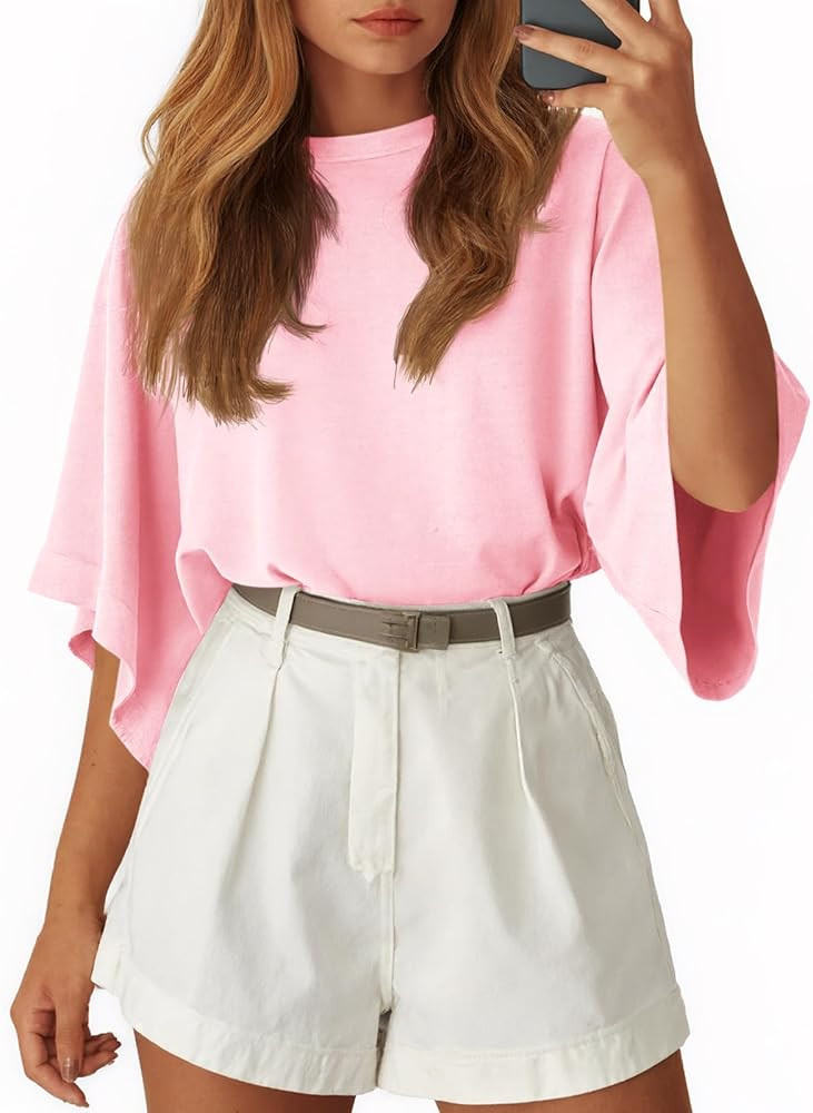 Tankaneo Womens Oversized Batwing Short Sleeve T Shirts Summer Casual Round Neck Tunic Tops Loose... | Amazon (US)