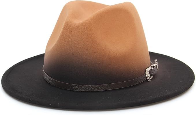 EOZY Gradient Color Fedora Hat for Women & Men Wide Brim Felt Hat with Belt Buckle | Amazon (US)