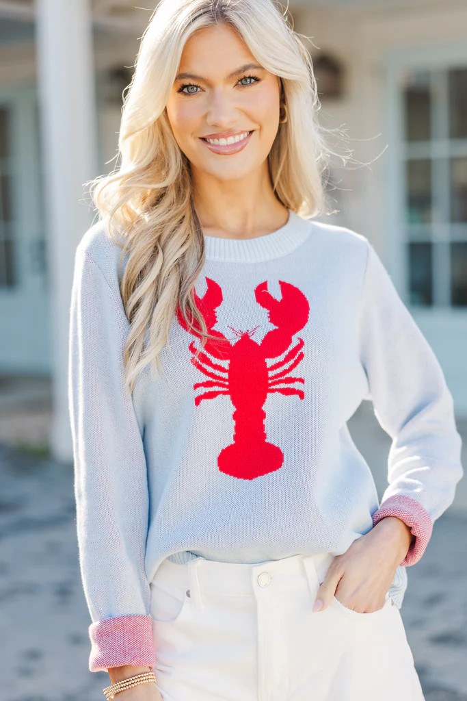 On Your Side Light Blue Lobster Sweater | The Mint Julep Boutique