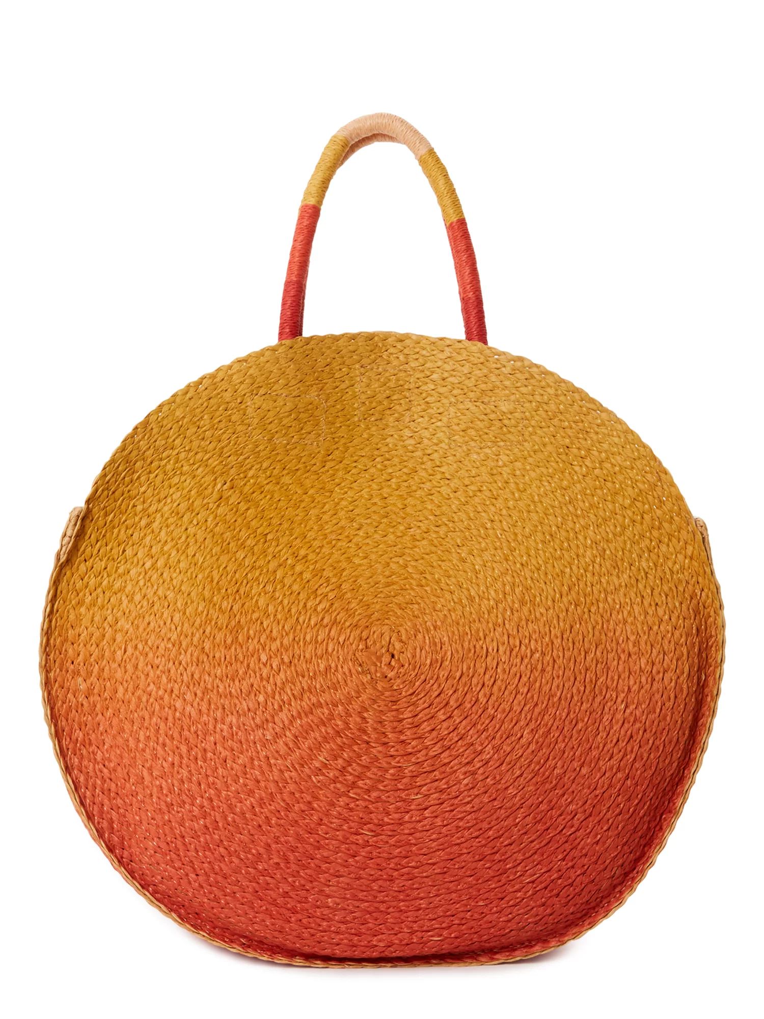 Time and Tru Women’s Circle Straw Tote Bag Orange Mango Ombre - Walmart.com | Walmart (US)