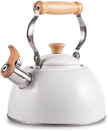 ROCKURWOK Tea Kettle Stovetop Whistling Teapot, Stainless Steel, 2.64-Quart White | Amazon (US)