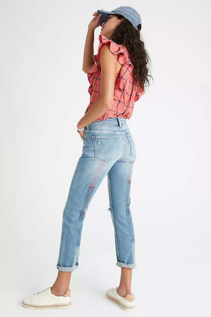 Pilcro Embroidered Mid-Rise Slim Boyfriend Jeans | Anthropologie (US)