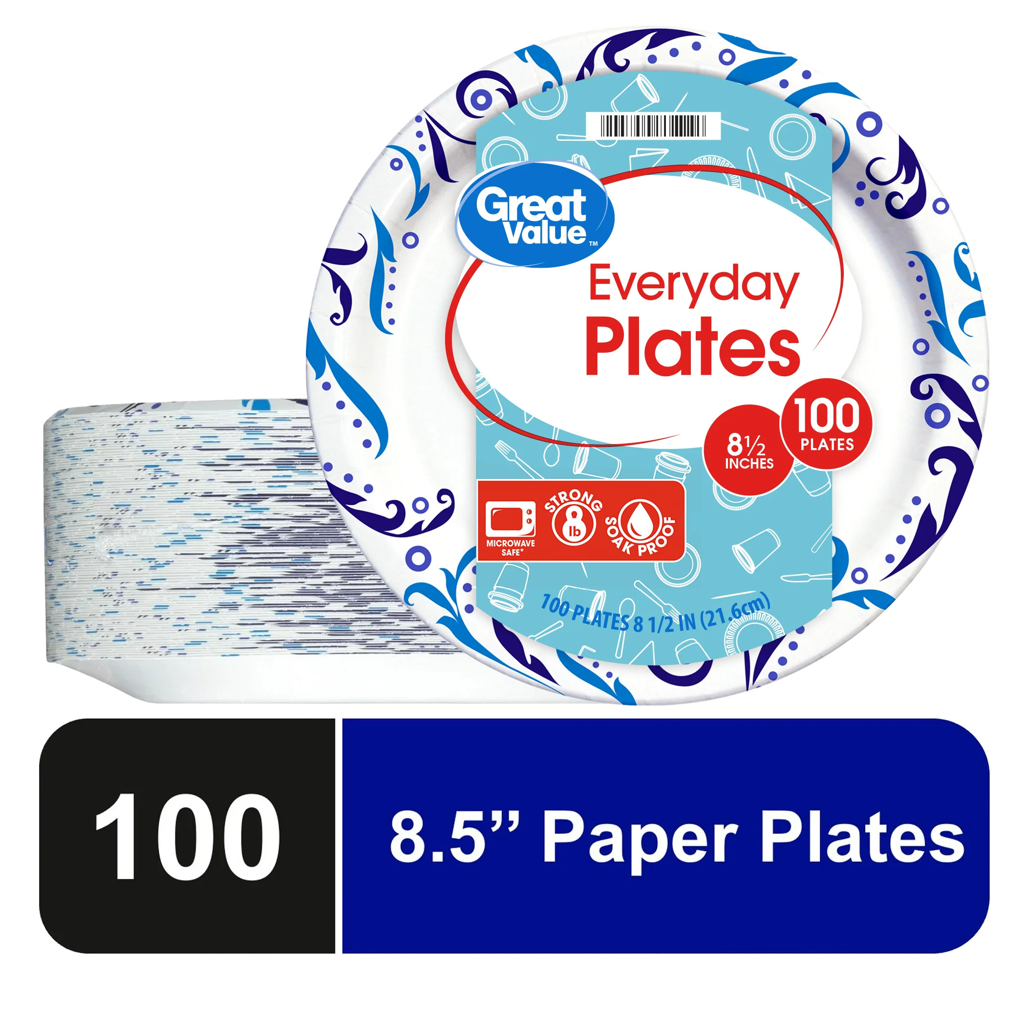 Great Value Everyday Disposable Paper Plates, 8.5", 100 Count | Walmart (US)