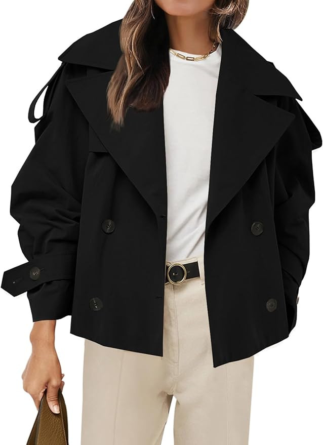 Tankaneo Womens Cropped Trench Coat Casual Double Breasted Short Jacket Fall Fashion Outerwear wi... | Amazon (US)