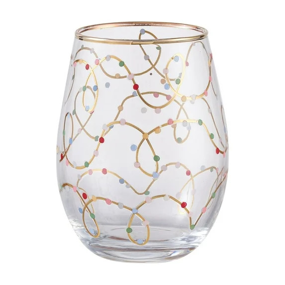 Holiday Time Glass 18oz Wine Glass Gold Lights Gold Rim | Walmart (US)