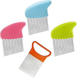 Luomorgo Stainless Steel Crinkle Cutter Knife Set, 1 Fork Slicing Helper & 3 Potato Carrot Wavy K... | Amazon (US)