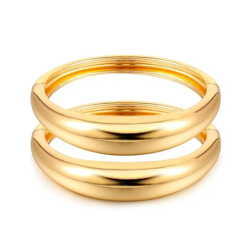 Elegance 11 designs Gold Cuff Bangle Bracelets For Women Set Chunky Trendy Gold Bracelet Minimalist Hinged Arm Cuff Jewelry Gift 2pcs | Amazon (US)