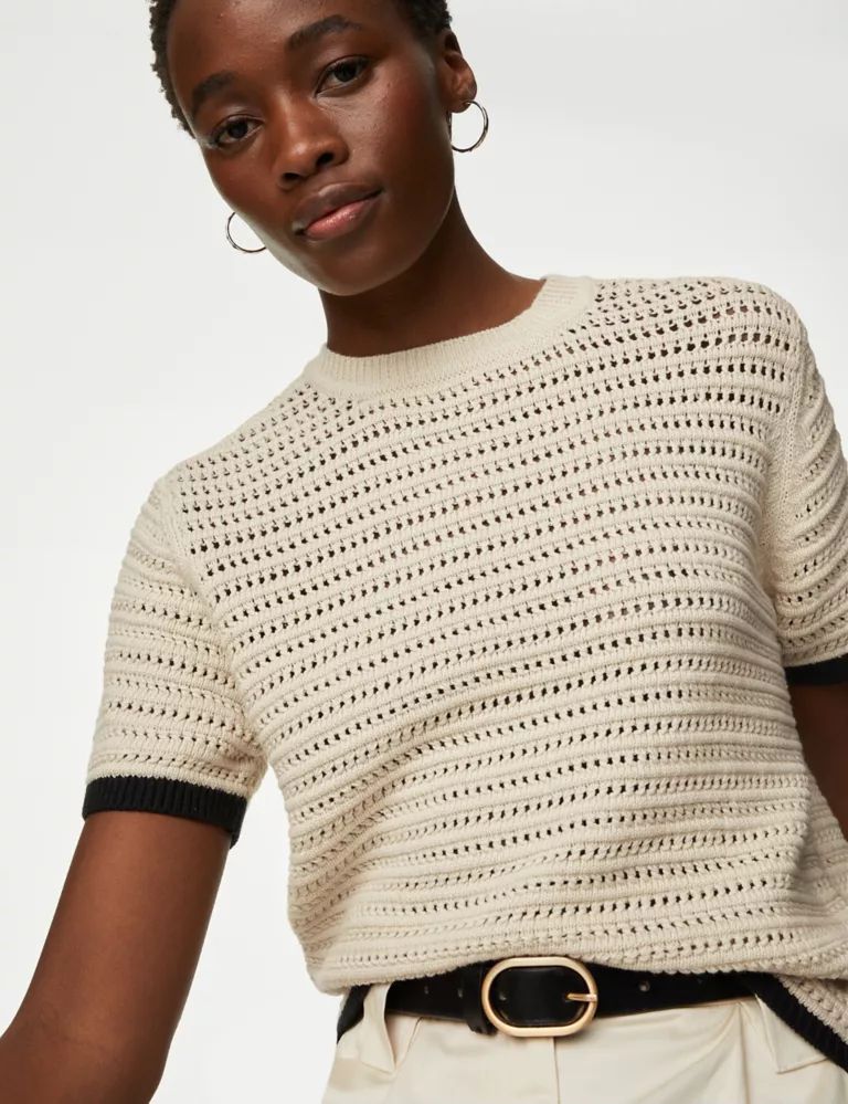 Cotton Rich Textured Tipped Knitted Top | Marks & Spencer (UK)