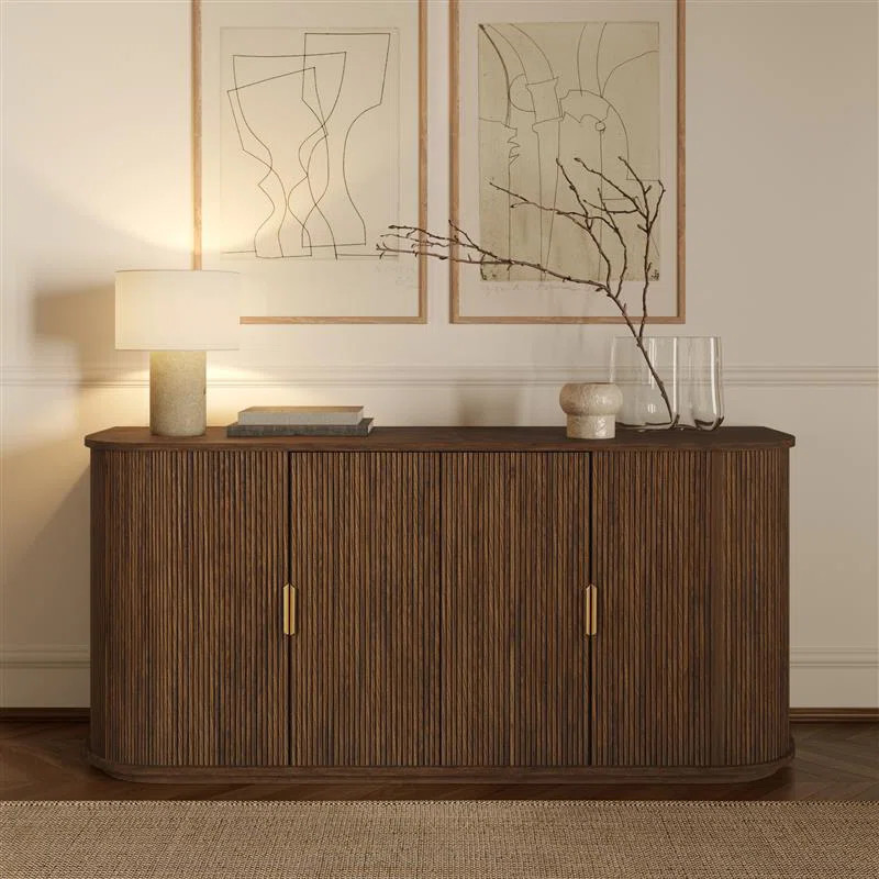 Millwood Pines Clora 71" Ribbed Walnut Sideboard With Brass Handles | Wayfair | Wayfair North America