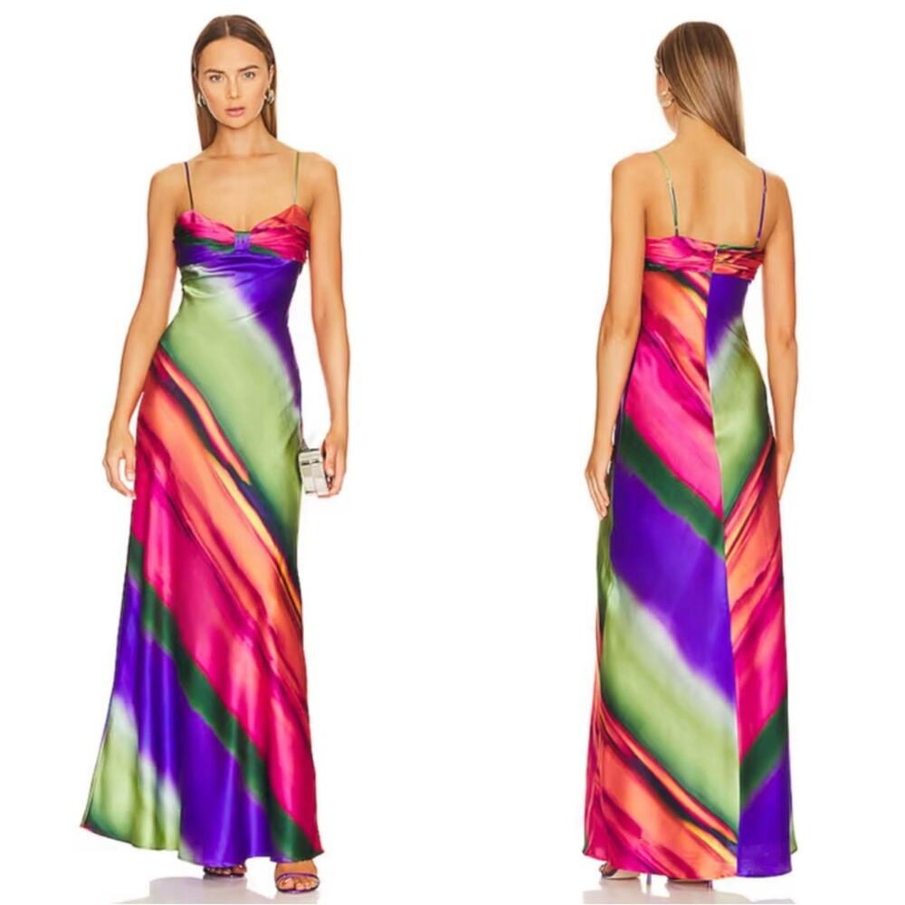 Mirae Dallas Multi Rainbow Stripe Silk Maxi Dress Size 36/4 | Poshmark
