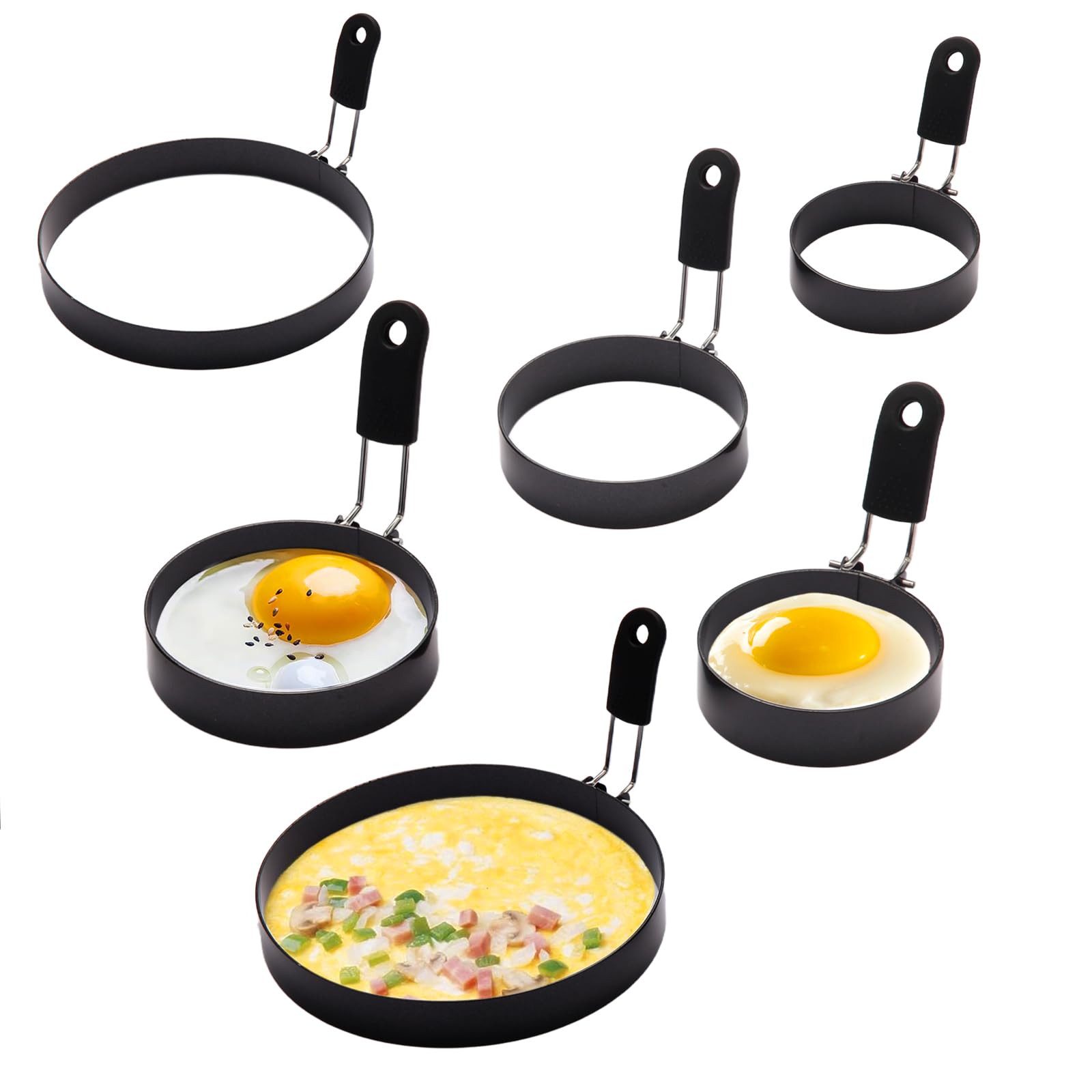 Yevior 6 Pack Eggs Ring,3 Size Cooker Rings For Frying Shaping Cooking Eggs,Pancake Ring Molds Ki... | Amazon (US)