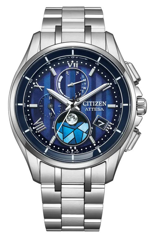 Citizen ATTESA Atomic Timekeeping Stained Glass Chronograph Super Titanium™ Bracelet Watch, 41.5mm in Silver-Tone at Nordstrom | Nordstrom