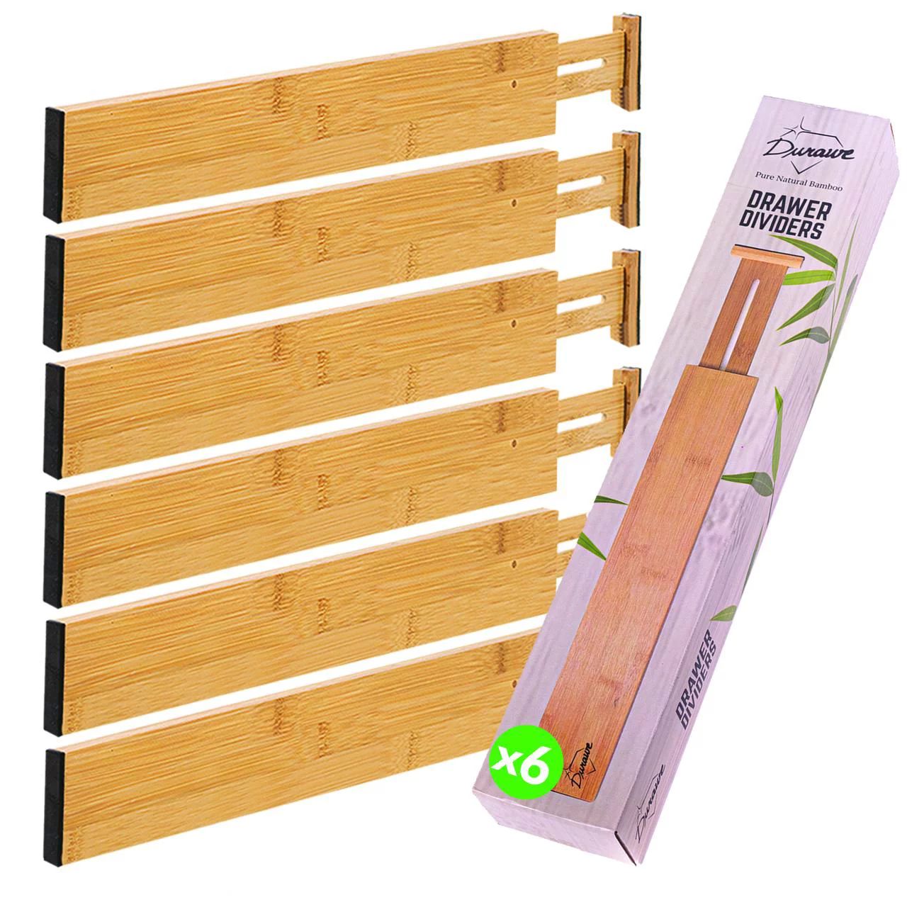 Drawer Dividers Bamboo Kitchen Organizers Set of 6 - Spring Loaded Drawer Divider Adjustable & Ex... | Walmart (US)