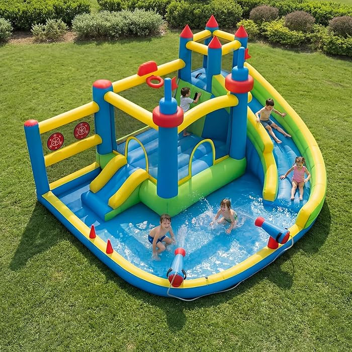 Inflatable Water Slide for Kids Backyard with 450W Blower, Jumping Castle with Water Slide, Water... | Amazon (US)