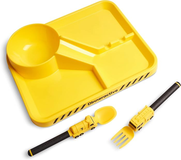 Dinneractive Dining Set For Kids - 3PC Yellow Firefighter Dinnerware - Fire Truck Utensils - Todd... | Amazon (US)