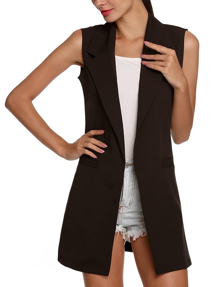SCUSTY Women's Sleeveless Cardigan Vest Casual Long Open Front Office Blazer Jacket | Amazon (US)
