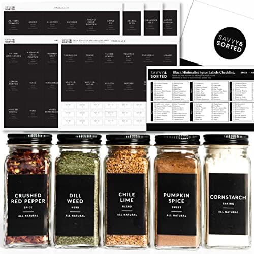 Black Spice Labels for Glass Jars, 148 Spice Jar Labels Stickers Preprinted Waterproof, Rectangle... | Amazon (US)