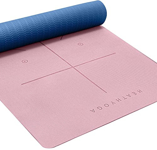Heathyoga Eco Friendly Non Slip Yoga Mat, Body Alignment System, SGS Certified TPE Material - Textured Non Slip Surface and Optimal Cushioning,72"x 26" Thickness 1/4" Pink | Amazon (US)