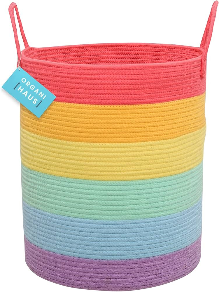 OrganiHaus Playroom Storage Basket for Rainbow Decor 15x18 | Tall Blanket Basket for Living Room ... | Amazon (US)