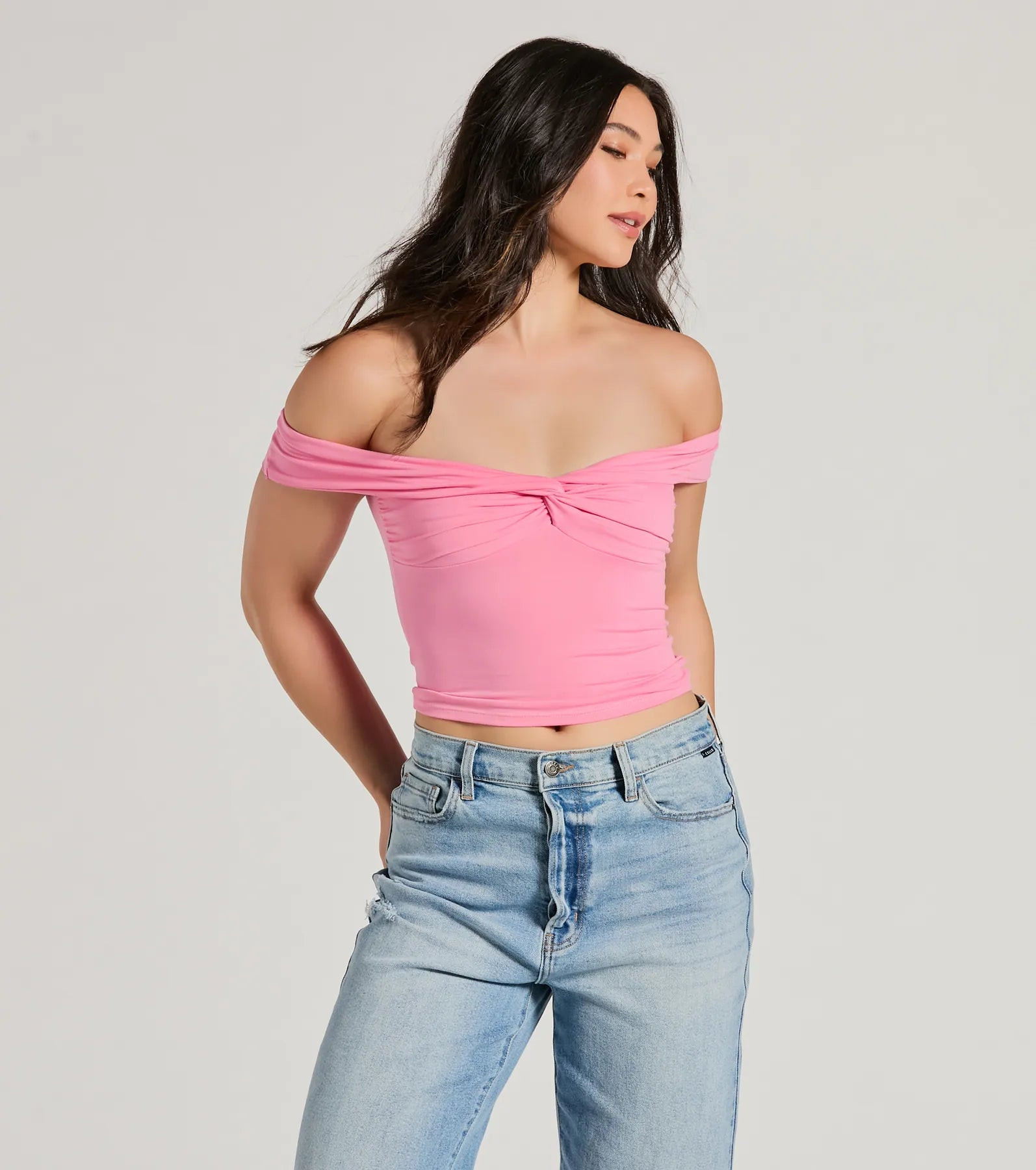 Trendy Twist-Front Off-The-Shoulder Crop Top | Windsor Stores