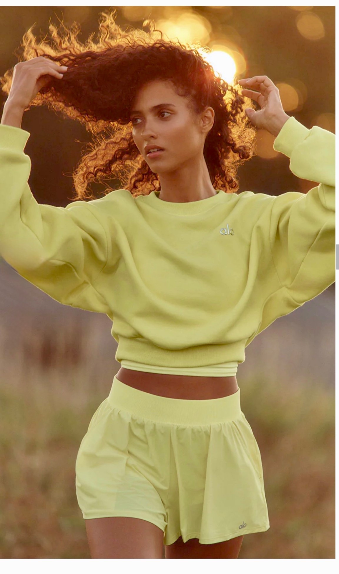 This new sunshine, yellow shorts and cropped sweatshirt set from Alo is precious add to cart!!! 

Wear it to workout play tennis or travel perfect for summer ☀️ 

#LTKootd #LTKTravel #LTKfitnessgoals