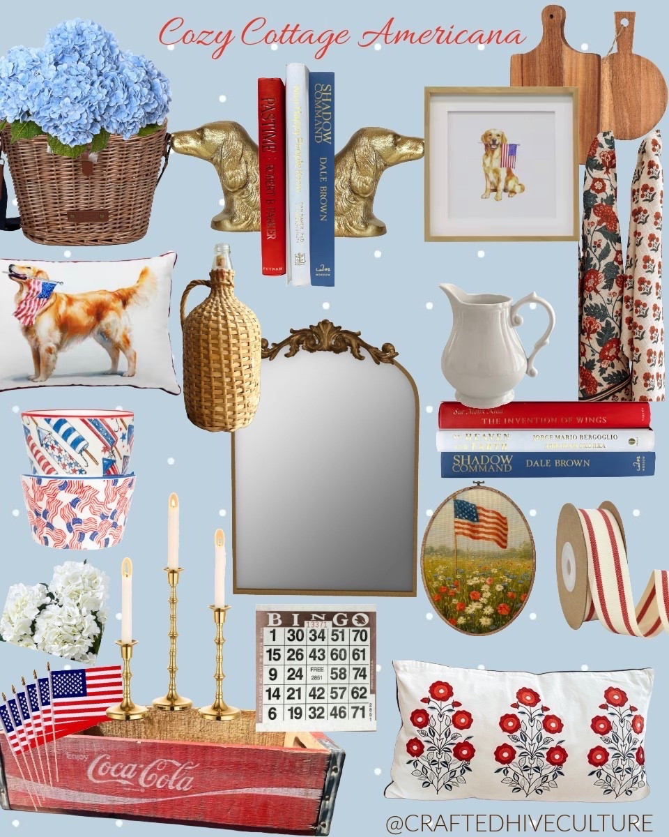 The patriotic moodboard my cottage-loving heart actually wants 🇺🇸✨ 

Soft Americana, vintage charm, brass accents, florals, and timeless cozy pieces

#CozyCottage #PatrioticDecor #AmericanaDecor #VintageInspiredHome #CottageStyleDecor #CollectedHome #HeirloomStyle #VintageCottageStyle #SummerDecorIdeas #LTKHome Finds