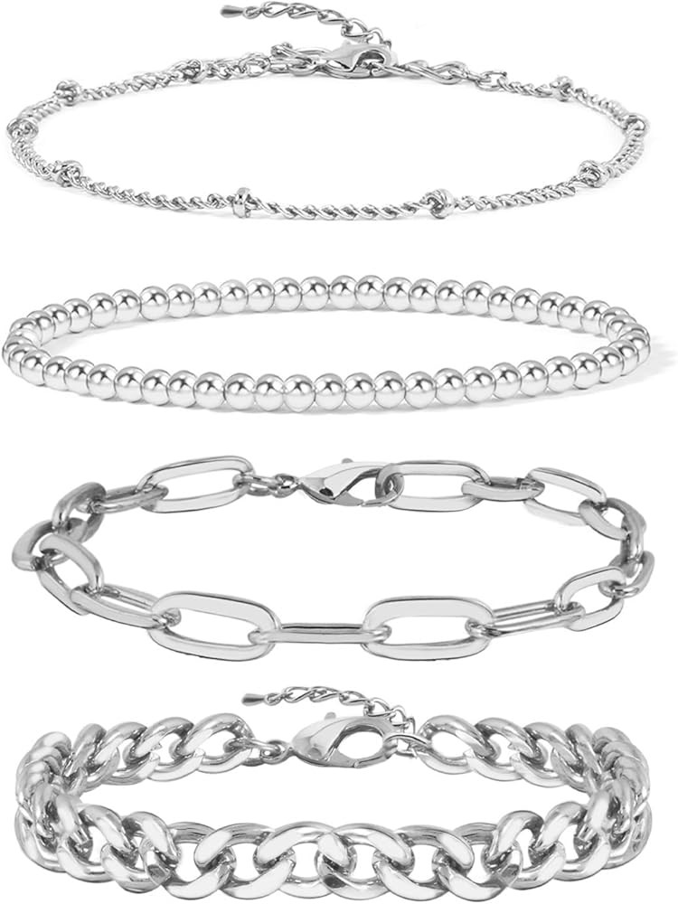 Gold Bracelets for Women Girls 14K Gold Plated Dainty Link Paperclip Choker Bracelet Stack Gold S... | Amazon (US)