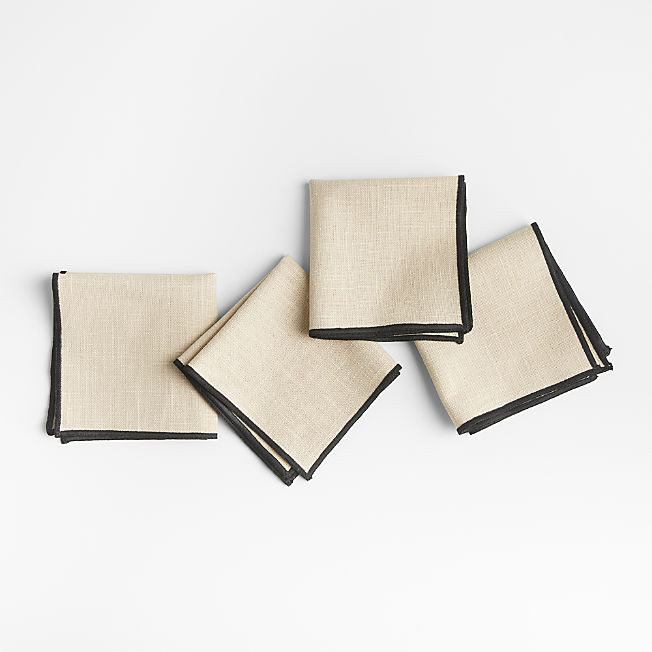 Mercer Merrow Stitch Tan Organic Cotton Cocktail Napkins, Set of 4 + Reviews | Crate & Barrel | Crate & Barrel