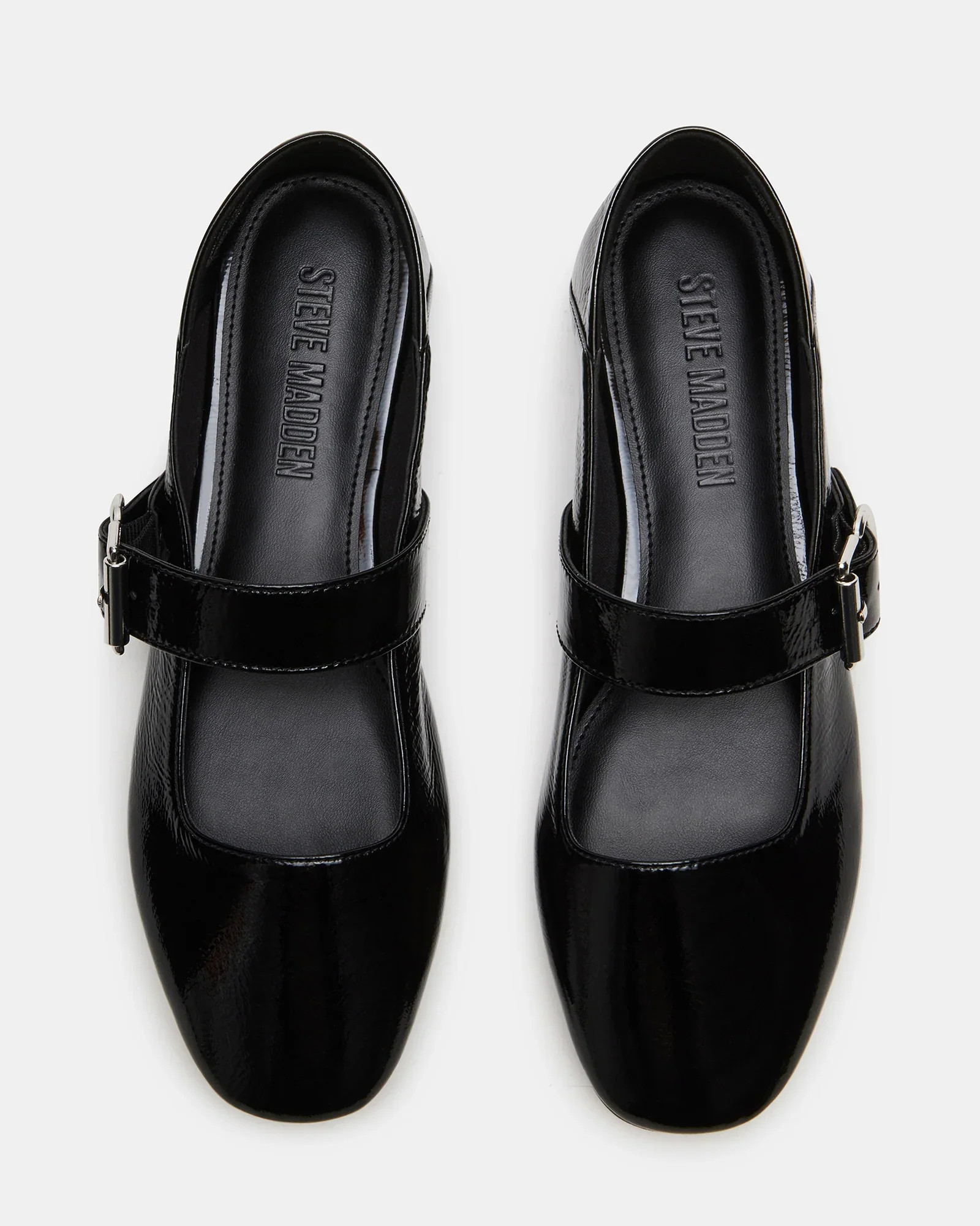 JENNI Black Leather Square-Toe Mary Jane Ballet Flat | Women's Designer Flats | Steve Madden (Canada)