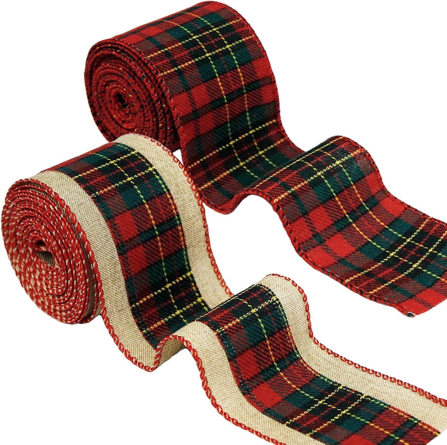 2 Pcs Plaid Ribbon Christmas Ribbon Red Green Tartan Plaid for Christmas Tree Bow Making Festival Decorations(2.5 Inch 10 Yards) | Amazon (US)