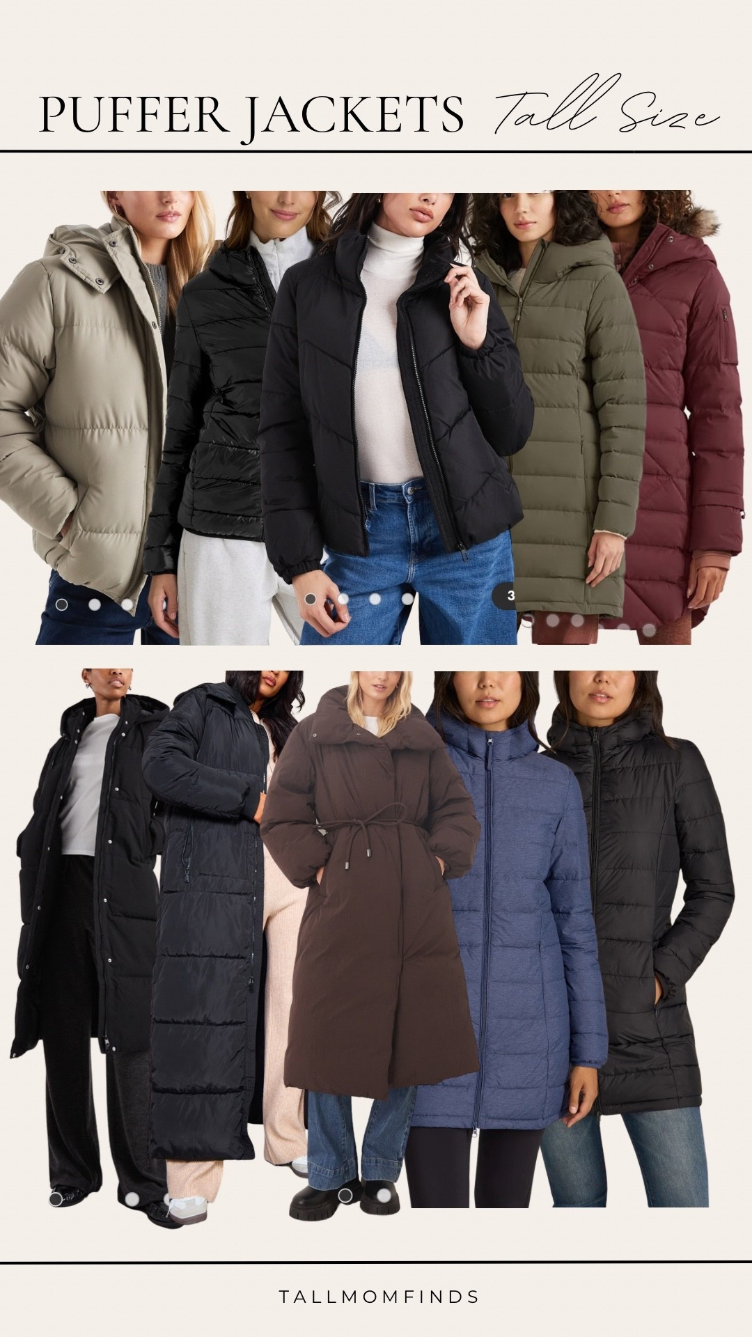 Tall size puffer jackets that actually fit from top to bottom. 

From regular-length styles to longer options, these puffers are designed with longer sleeves, better proportions, and the coverage tall girls need. Warm, flattering, and finally long enough—no more choosing between style and fit.

#LTKSeasonal #LTKTall