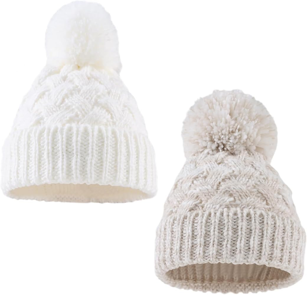 Knit Toddler Girl Winter Hat Autumn Baby Boy Beanie Twist Infant Beanies Kids Hats with Pompom | Amazon (US)