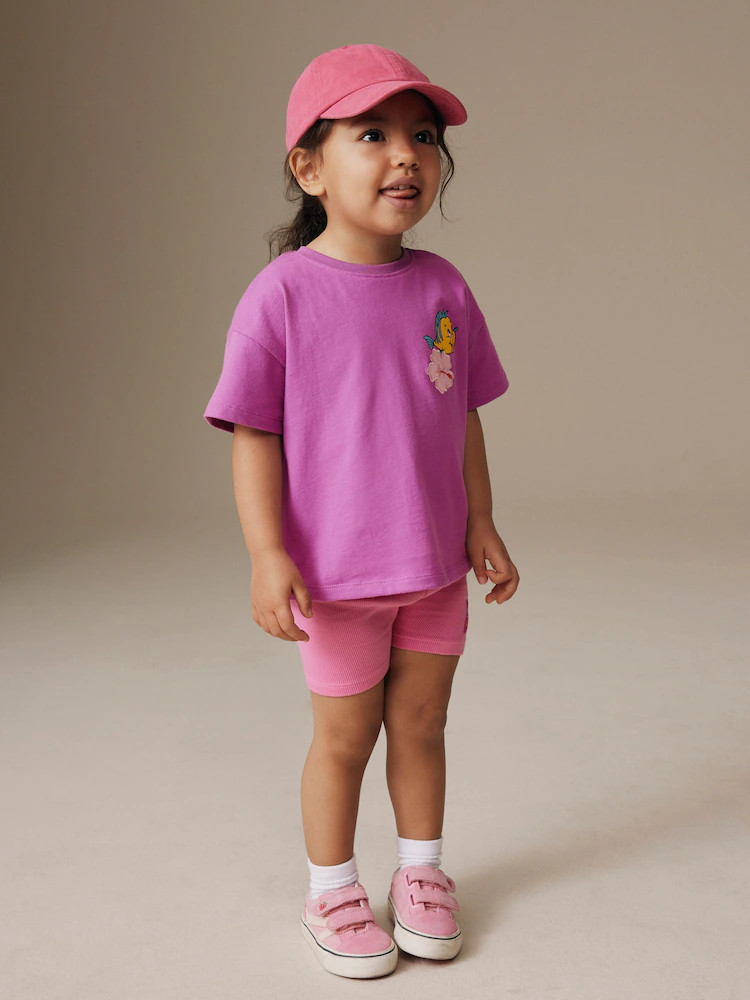 Purple Disney Little Mermaid Short Sleeve T-Shirt and Rib Cycle Shorts Set (3mths-7yrs) | Next US