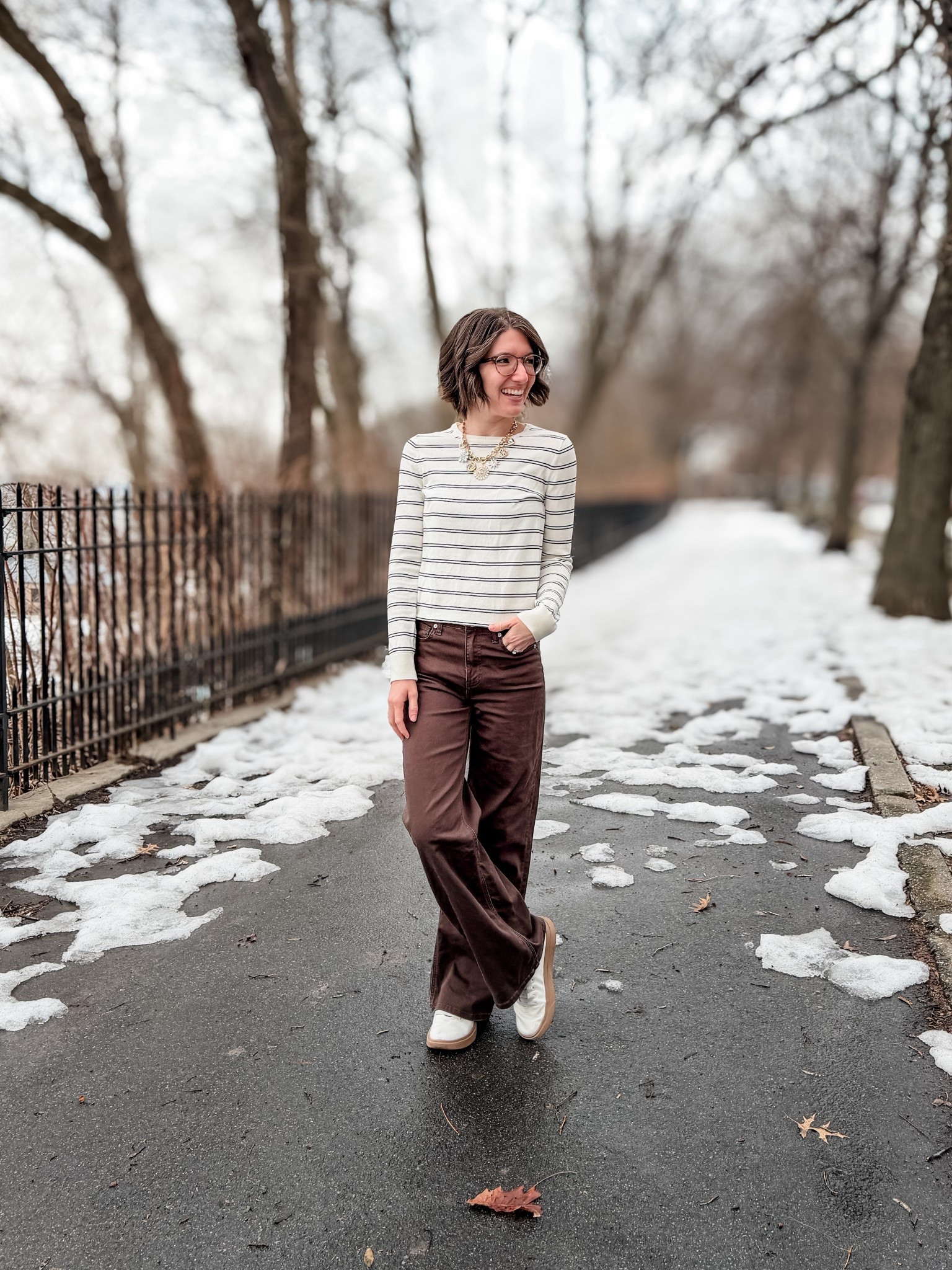 Striped sweater: TTS
Brown wide legs pants: size up 1 size. These come in multiple inseam lengths. I love them!
Allbirds sneakers: TTS. Use code LIZLOVES for a discount @allbirds #allbirdspartner #allbirdsaffiliate 

#LTKootd #LTKWorkwear #LTKSaleAlert