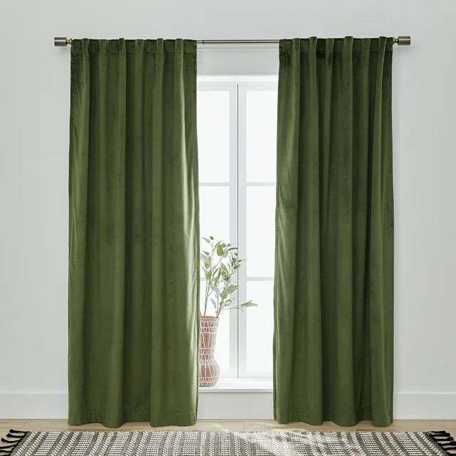 Better Homes & Gardens Velvet Rod Pocket 100% Blackout Curtain, Green, 52" W x 84" L - Walmart.co... | Walmart (US)