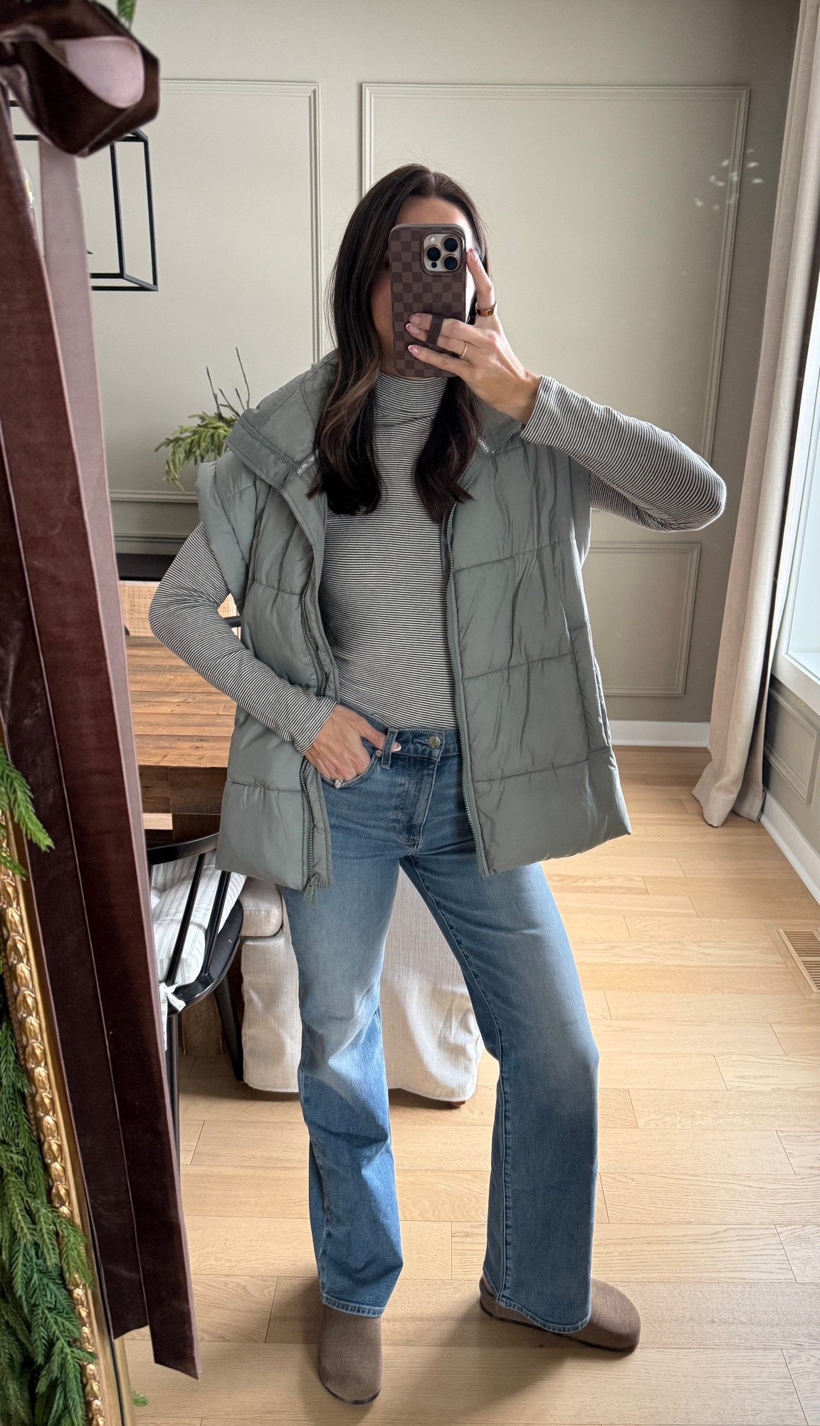 Turtleneck: size S (true to size, size up if between)
Bootcut jeans: tts (27) 5’7” 
Puffer vest: size down (XS) 

#LTKootd #LTKFindsUnder100 #LTKmomlife