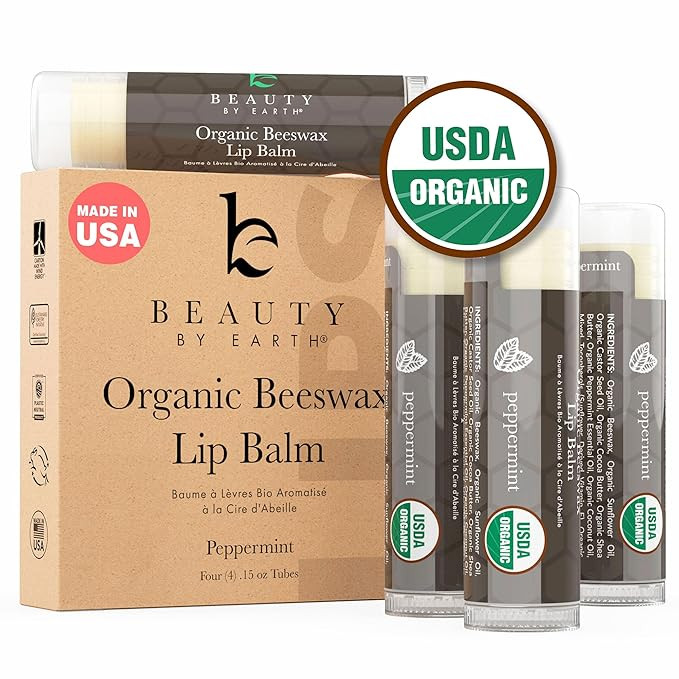 Organic Lip Balm Peppermint - 4 Pack Organic Gifts for Women, All Natural Lip Balm Birthday Gifts... | Amazon (US)