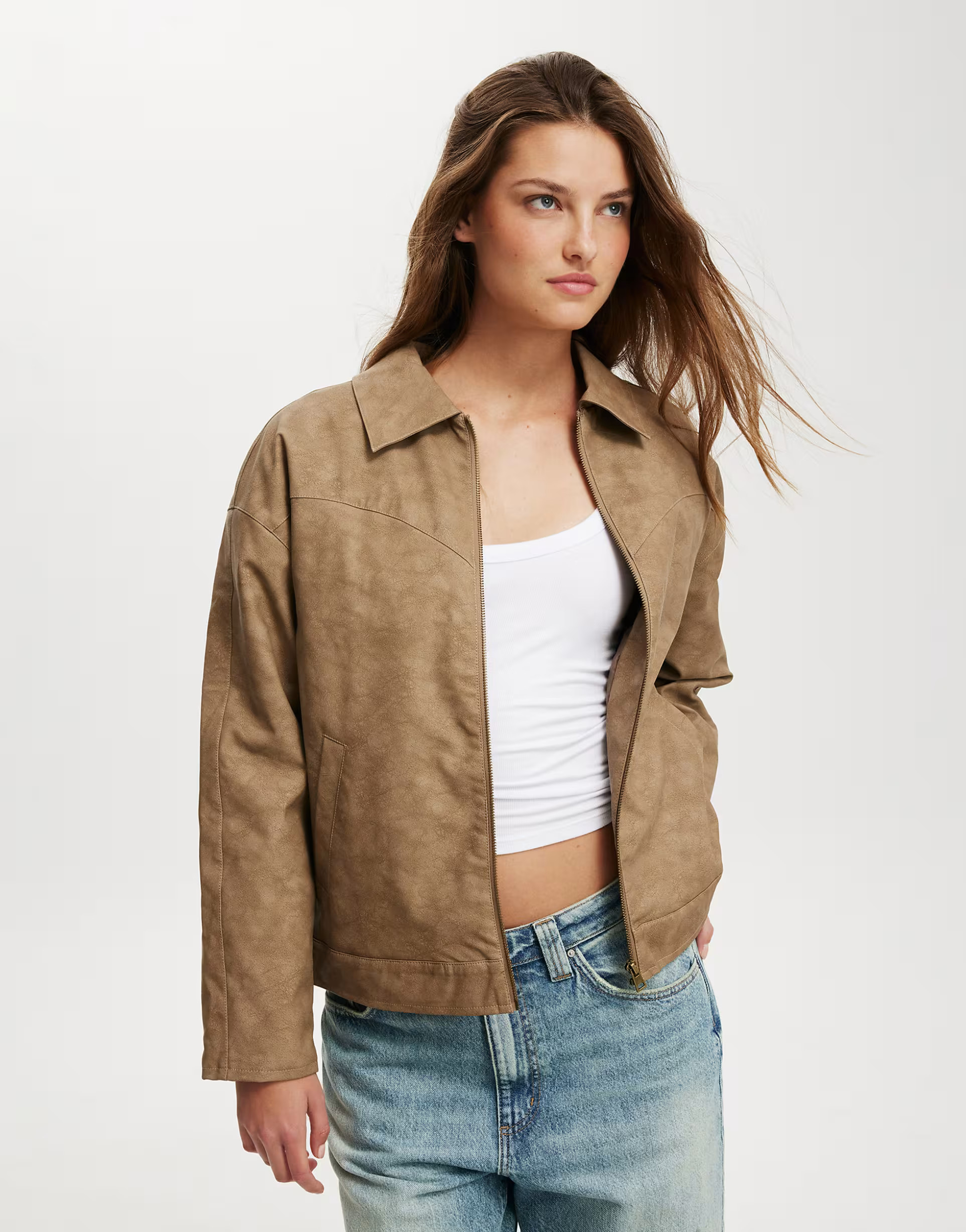 Cotton:On River faux suede jacket in brown | ASOS (Global)