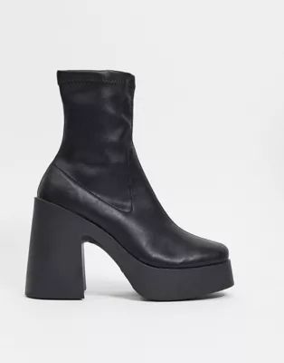 ASOS DESIGN Elsie high heeled sock boot in black PU | ASOS (Global)