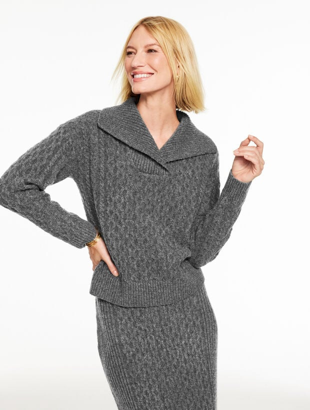 Mixed Cable Shawl Collar Sweater | Talbots