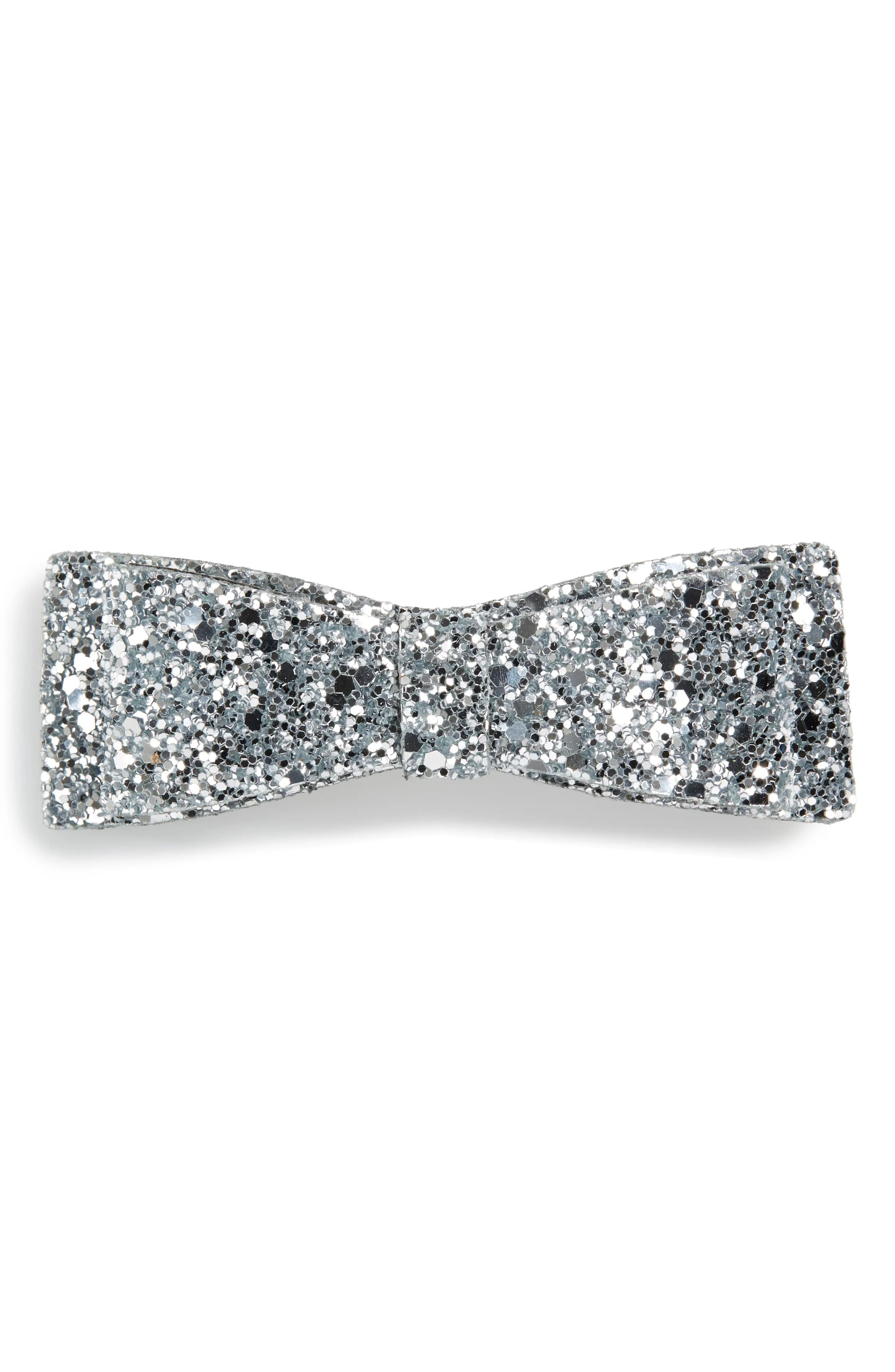 CARA Glitter Bow Barrette, Main, color, SILVER | Nordstrom