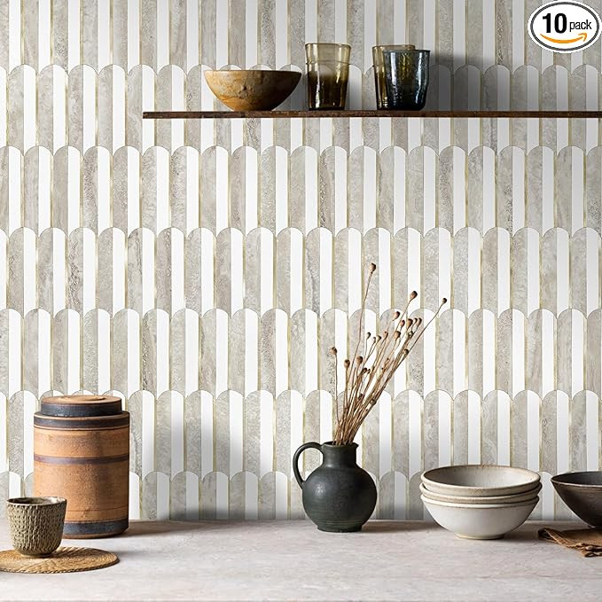 Vamos Peel and Stick Backsplash Seamless Tile for Kitchen and Bathroom,White and Beige Slate PVC ... | Amazon (US)