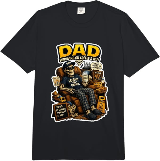 Dad Surviving on Coffee and Funny Skeleton Graphic Comfort Colors Adult Heavyweight T-Shirt | Amazon (US)