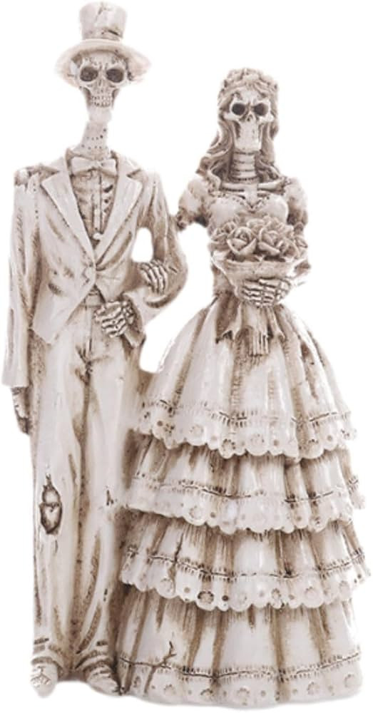 Skeleton Bride and Groom Figurine Resin Couples Skull Ornaments Wedding Couple Statue for Hallowe... | Amazon (US)