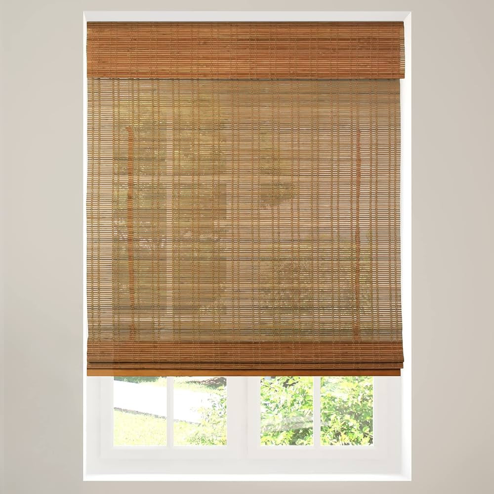 CALYX INTERIORS Cordless Bamboo Roman Shade Blind, Light Filtering, 27.5" W x 64" H, Ceylon Light... | Amazon (US)
