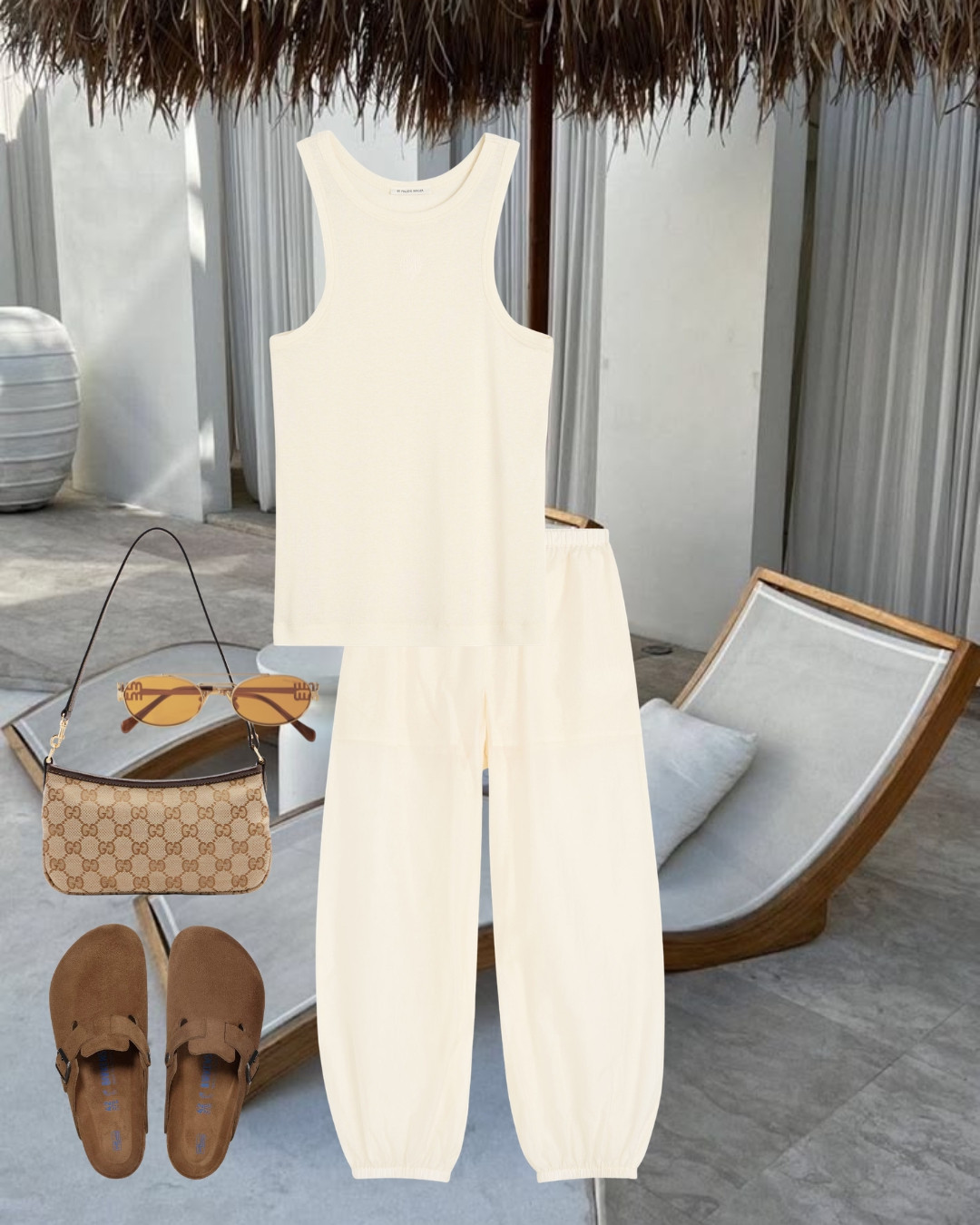 Monochrome Summer Vacation Outfit | Cream Ribbed Tank, Gucci Pochee Bag & Birkenstock Boston Clogs 

 #LTKootd #LTKSeasonal #LTKTravel