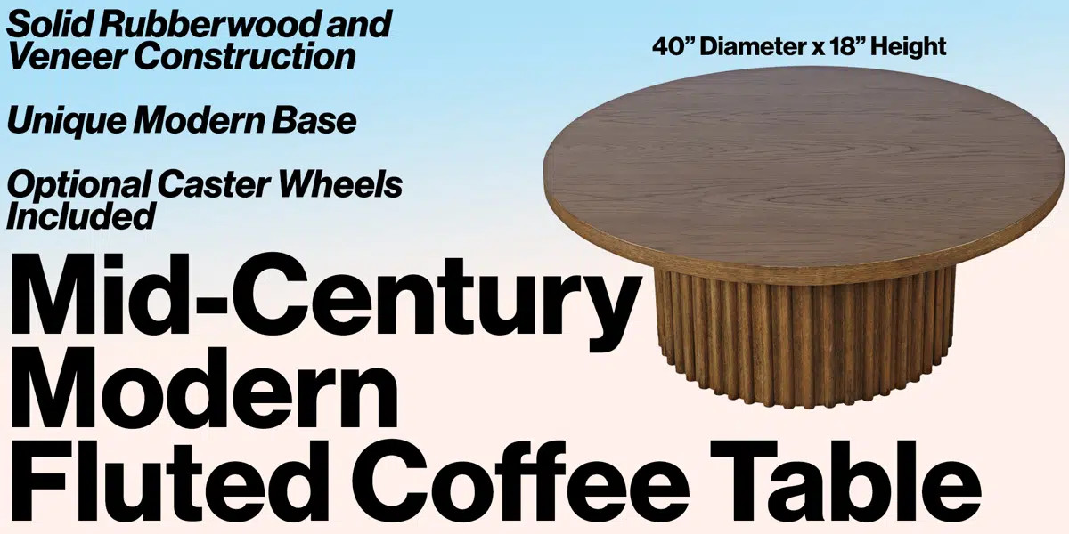 Tannen 40" Round Mid-Century Modern Fluted Pedestal Base Coffee Table With Caster Wheels | Wayfair North America