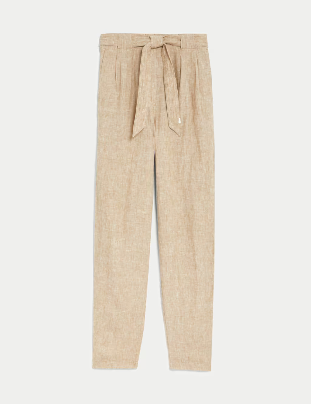 Pure Linen Belted Tapered Trousers | Marks & Spencer (UK)