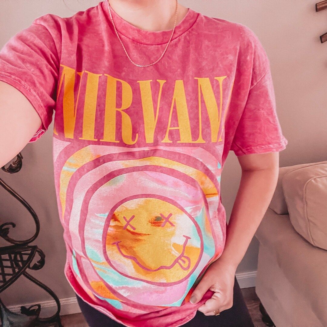Nirvana Acid Wash Graphic Short Sleeve T Shirt| Trendy Band Tee | Pink | Aesthetic | Top  | VSCO ... | Etsy (US)
