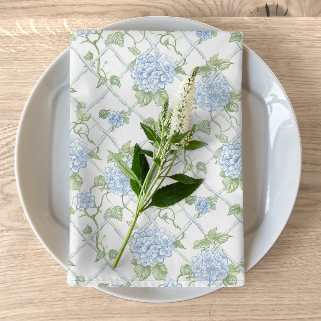 Floral Napkin Set, Grandmillenial Napkins, Hydrangea Napkins, Bridal Shower Decor, Wedding Decor,... | Etsy (US)